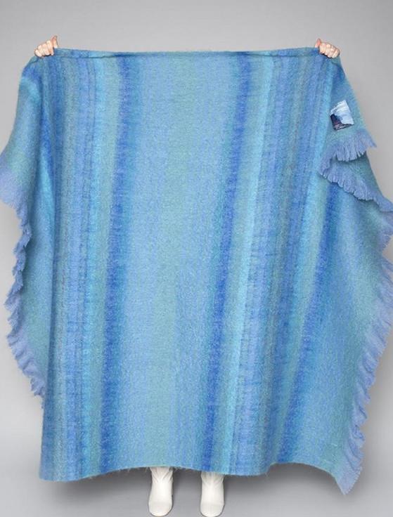 Aran Cashmere Mohair Throw - Sea Blue Stripe