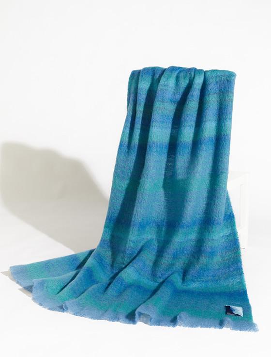 aran cashmere Mohair Throw - Sea Blue Stripe