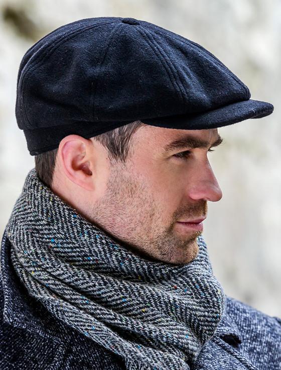 Aran Cashmere Mucros 8 Panel Driving Cap - Black