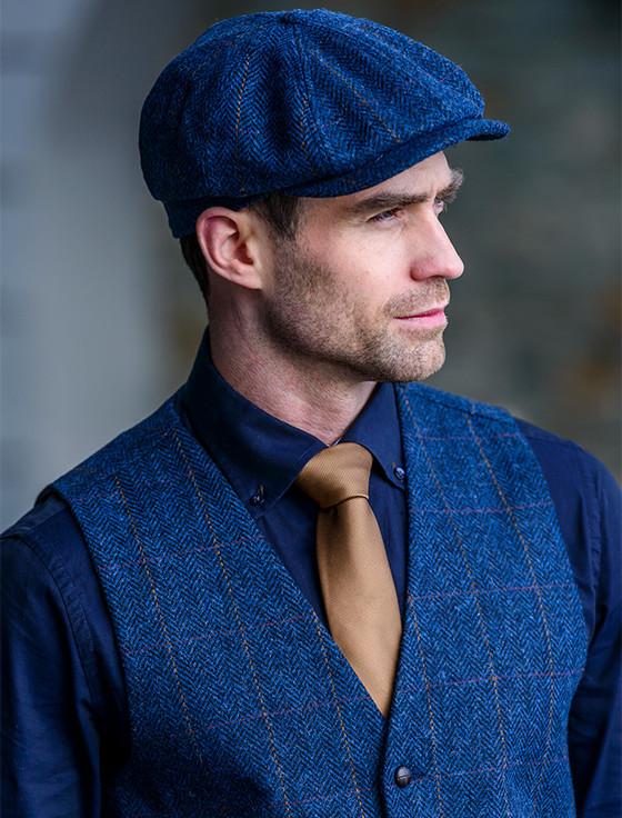 Aran Cashmere Mucros 8 Panel Driving Cap - Denim