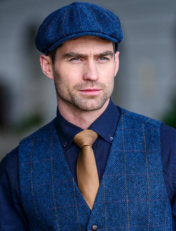 Aran Cashmere Mucros 8 Panel Driving Cap - Denim