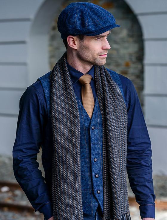 Aran Cashmere Mucros 8 Panel Driving Cap - Denim
