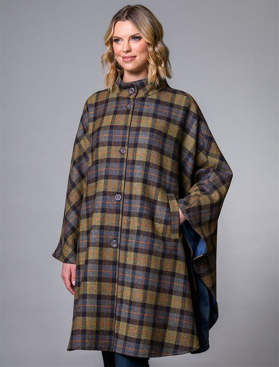 Aran Cashmere Mucros Dunloe Cape - Blue Mustard