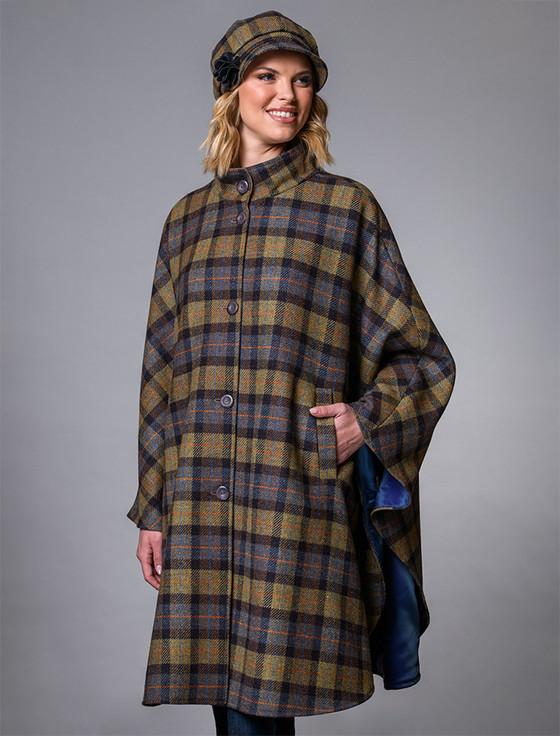 Aran Cashmere Mucros Dunloe Cape - Blue Mustard