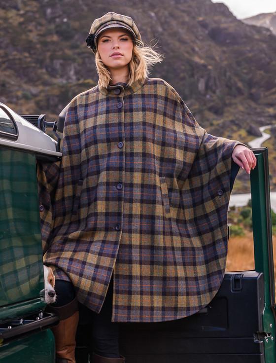 aran cashmere Mucros Dunloe Cape - Blue Mustard