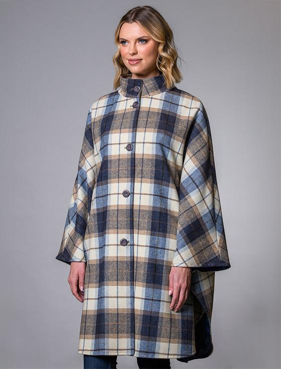 Aran Cashmere Mucros Dunloe Cape - Cream Navy & Beige
