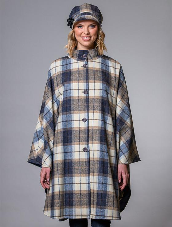 Aran Cashmere Mucros Dunloe Cape - Cream Navy & Beige