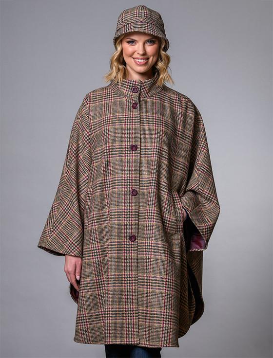 Aran Cashmere Mucros Dunloe Cape - Cream Red & Beige