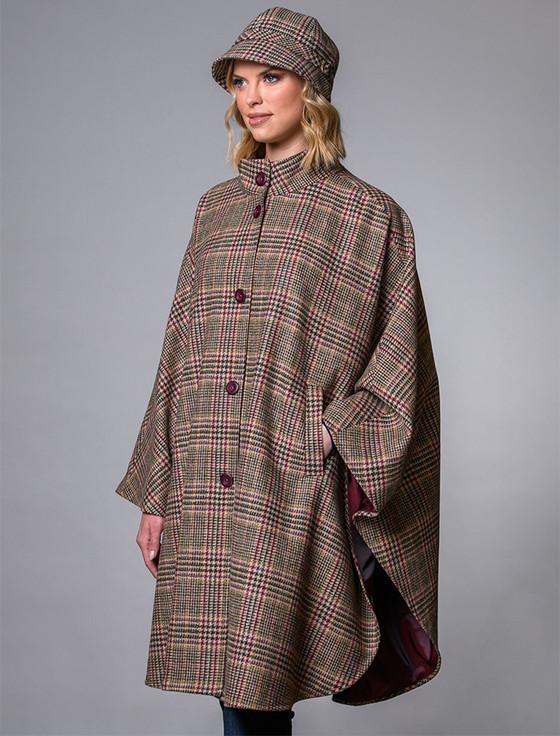 Aran Cashmere Mucros Dunloe Cape - Cream Red & Beige