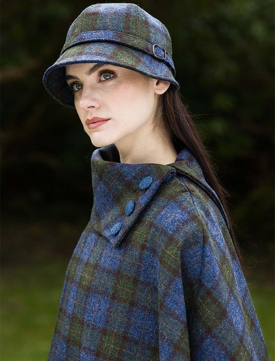 Aran Cashmere Mucros Tweed Poncho - Blue Green & Wine