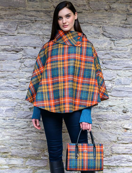 Aran Cashmere Mucros Tweed Poncho - Summer Plaid