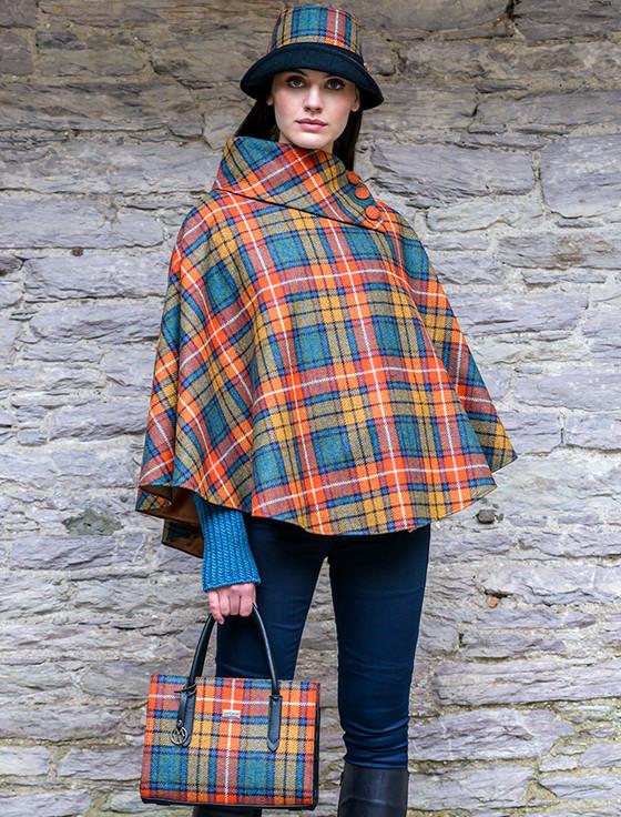 Aran Cashmere Mucros Tweed Poncho - Summer Plaid
