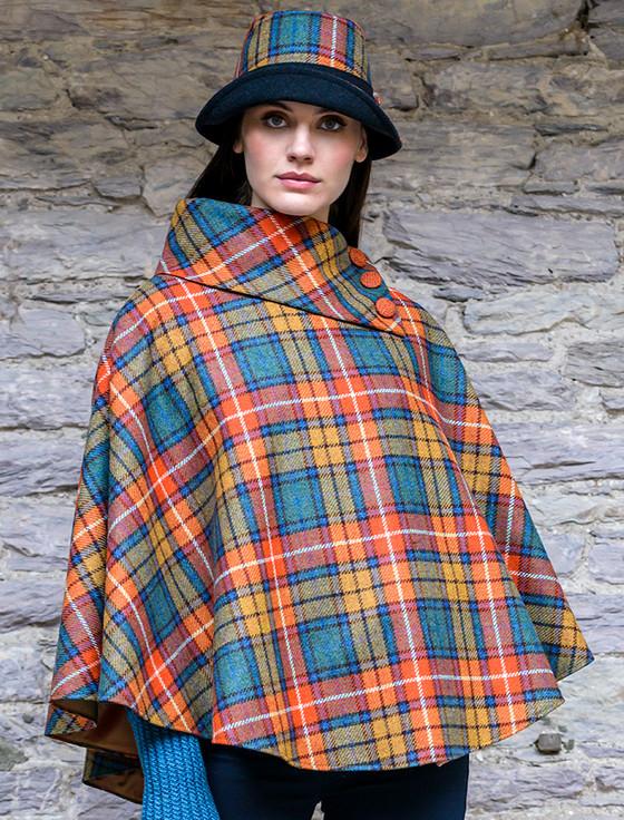 aran cashmere Mucros Tweed Poncho - Summer Plaid