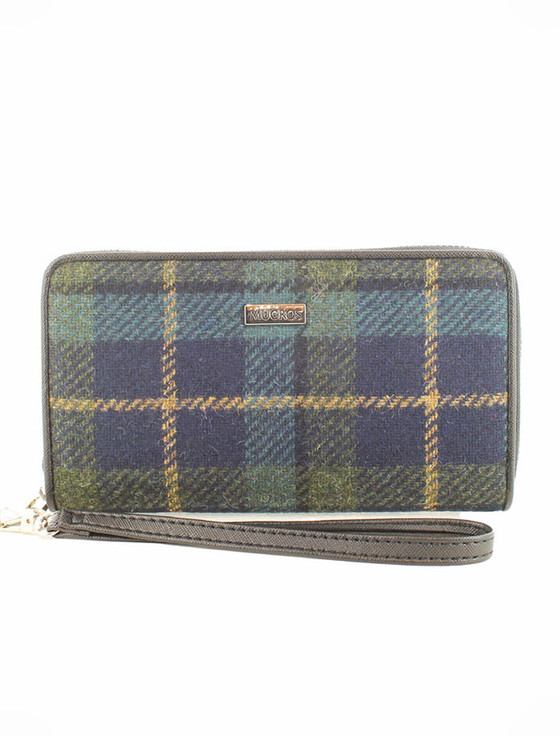 aran cashmere Mucros Tweed Purse - Navy Sky Green