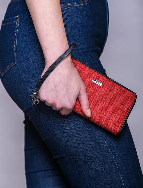 aran cashmere Mucros Tweed Purse - Red Herringbone