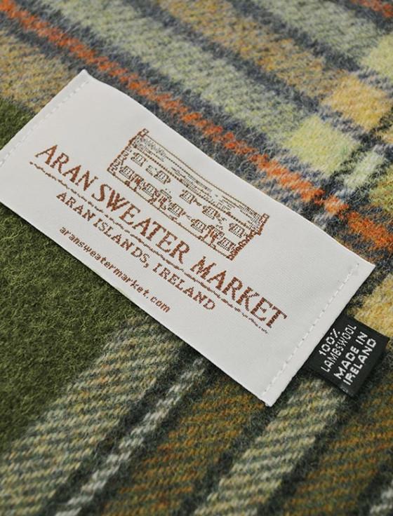 Aran Cashmere Narrow Lambswool Plaid Scarf - Olive