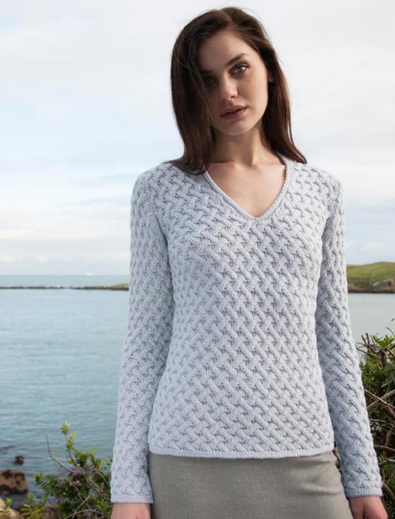 Aran Cashmere ‎O‎pen Neck Me‎rin‎o Trellis Swea‎ter