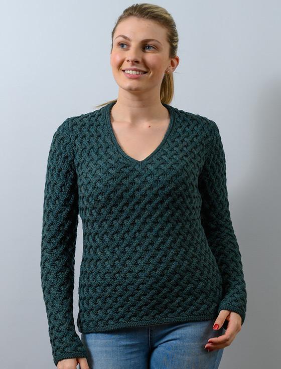 Aran Cashmere Open Neck Merino Trellis Sweater
