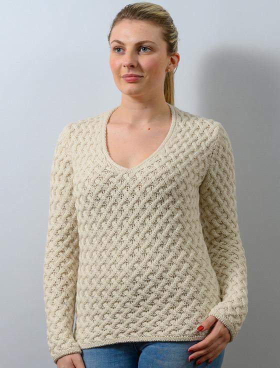 aran cashmere ‎Open Neck Merino Trellis Swea‎ter