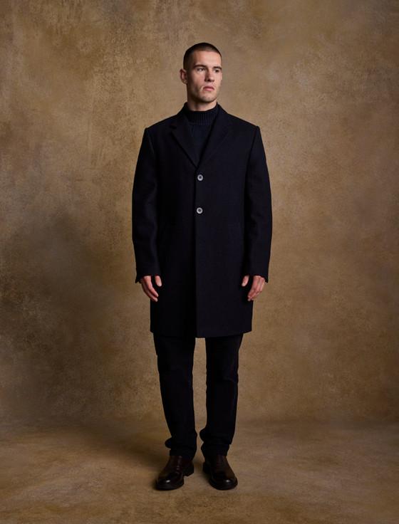 Aran Cashmere Owen Tweed 3/4 Coat - Deep Navy Melton