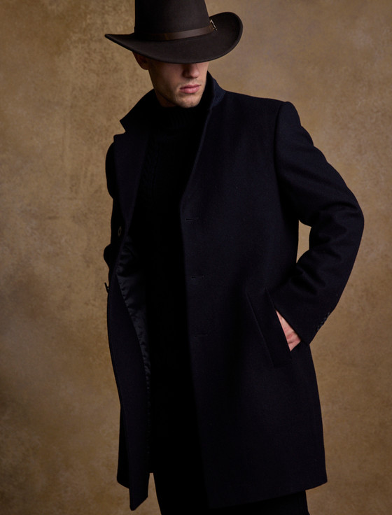 Aran Cashmere Owen Tweed 3/4 Coat - Deep Navy Melton