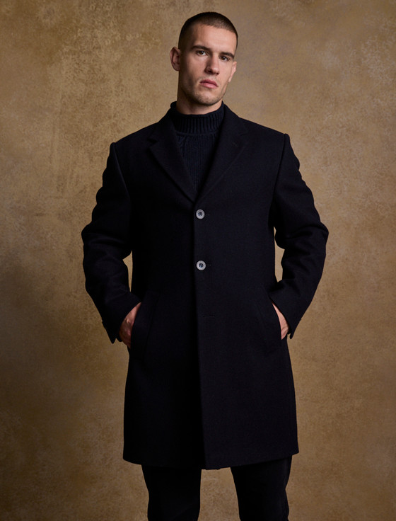aran cashmere Owen Tweed 3/4 Coat - Deep Navy Melton