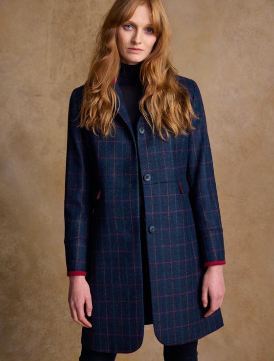 Aran Cashmere Pamela Tweed Coat - Primary Navy
