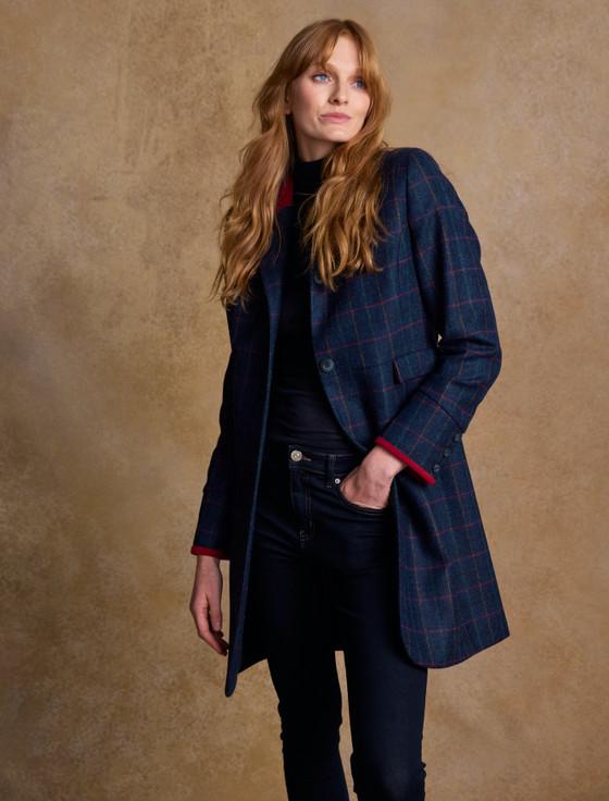 aran cashmere Pamela Tweed Coat - Primary Navy