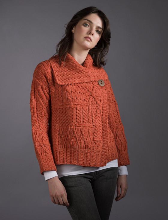 Aran Cashmere Patchwork Cardigan With Collar