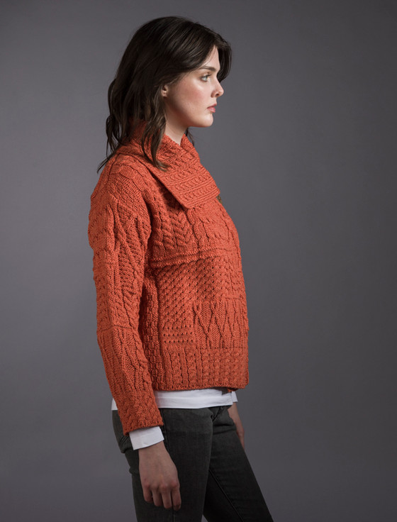 Aran Cashmere Patchwork Cardigan With Collar