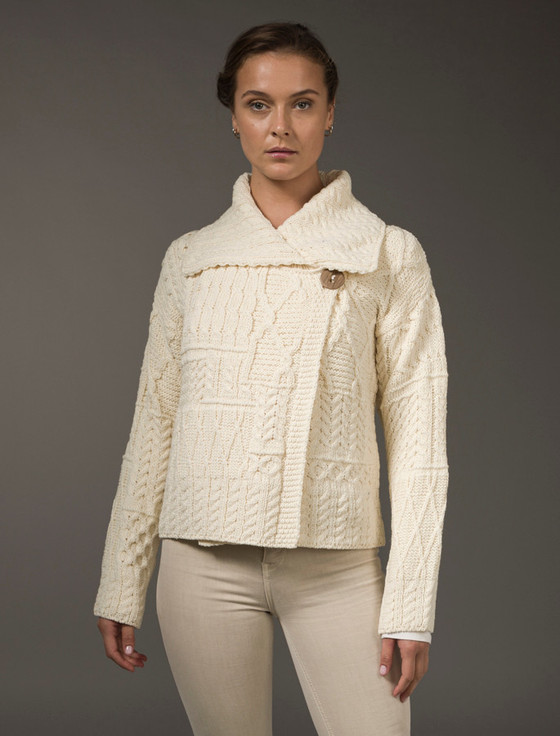 Aran Cashmere Patchwork Cardigan With Collar