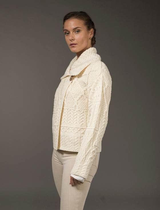 Aran Cashmere Patchwork Cardigan With Collar