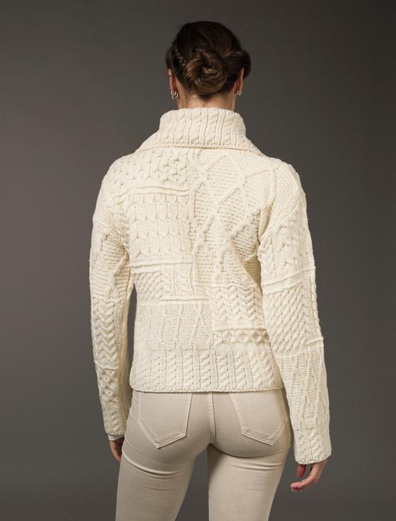 Aran Cashmere Patchwork Cardigan With Collar