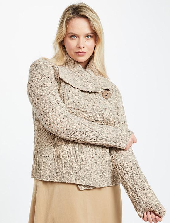 aran cashmere Patchwork Cardigan with Collar
