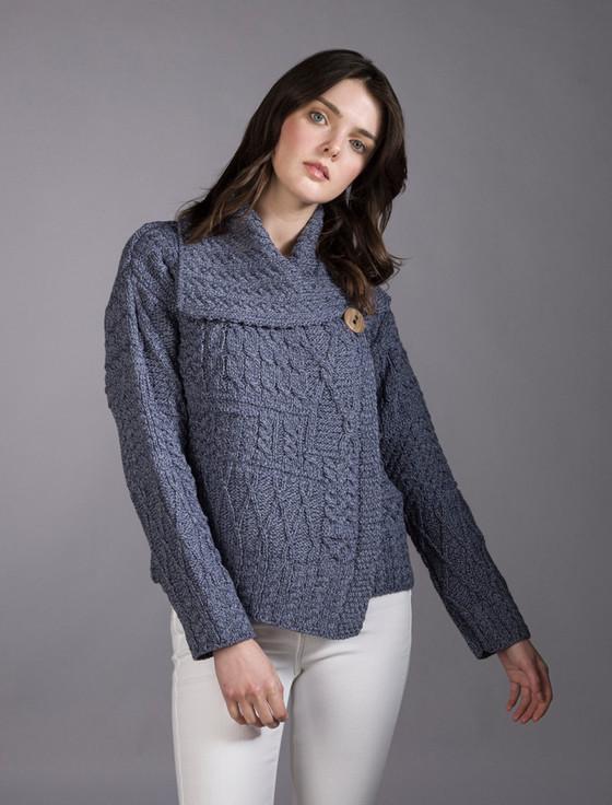 Aran Cashmere Patchwork Cardigan With Collar‎‎