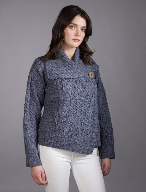 aran cashmere Patchwork Cardigan with Collar‎‎