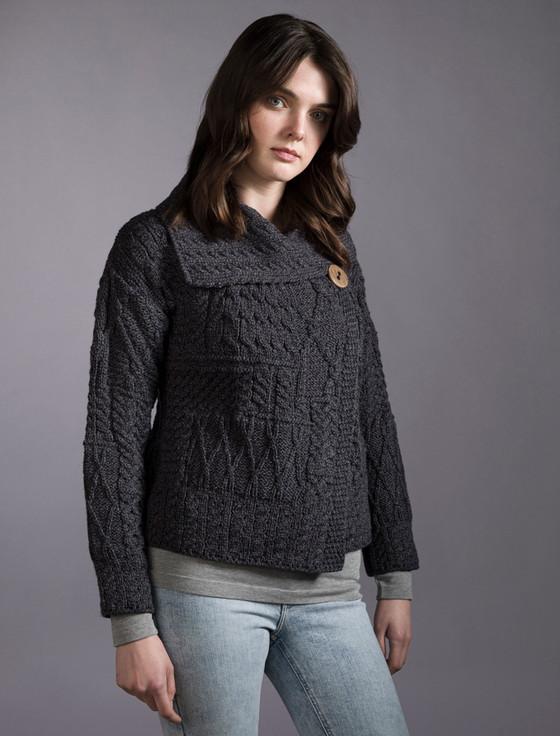 aran cashmere ‎Patchwork Cardigan with Collar