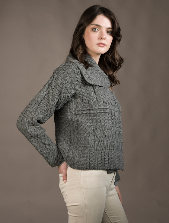 Aran Cashmere Patchwork Cardigan With Collar‎‎‎