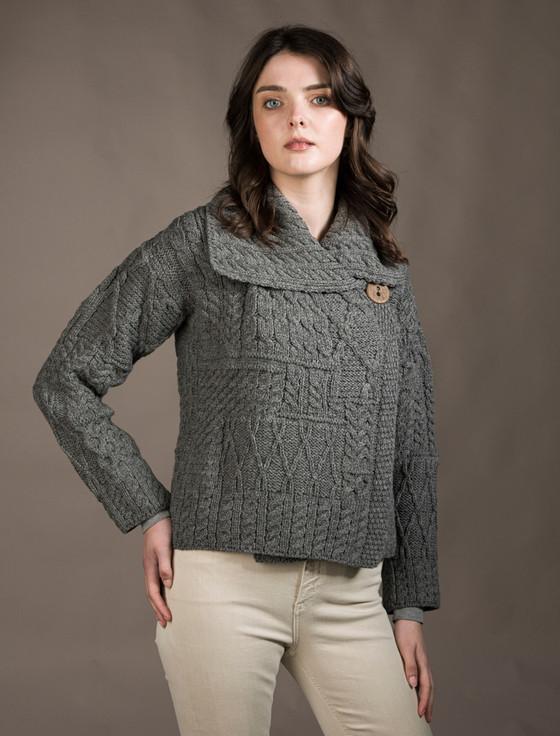 aran cashmere Patchwork Cardigan with Collar‎‎‎