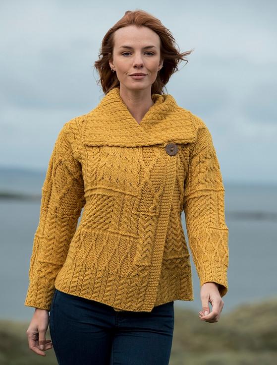 aran cashmere Patchwork Cardigan with Collar‎‎‎‎‎‎‎‎‎‎‎