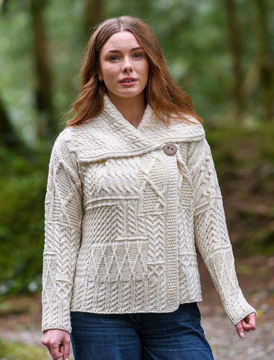 aran cashmere Patchwork Cardigan with Collar