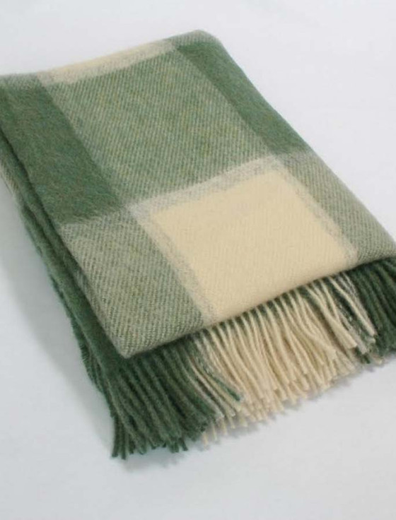 Aran Cashmere Plaid Wool Throw - Sage Beige