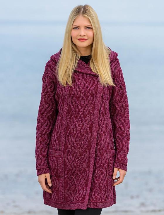Aran Cashmere Plaited One Button Coat With Hood‎‎