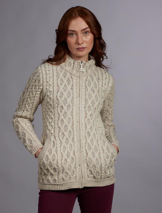 Aran Cashmere Plated Cardigan With Celtic Zip