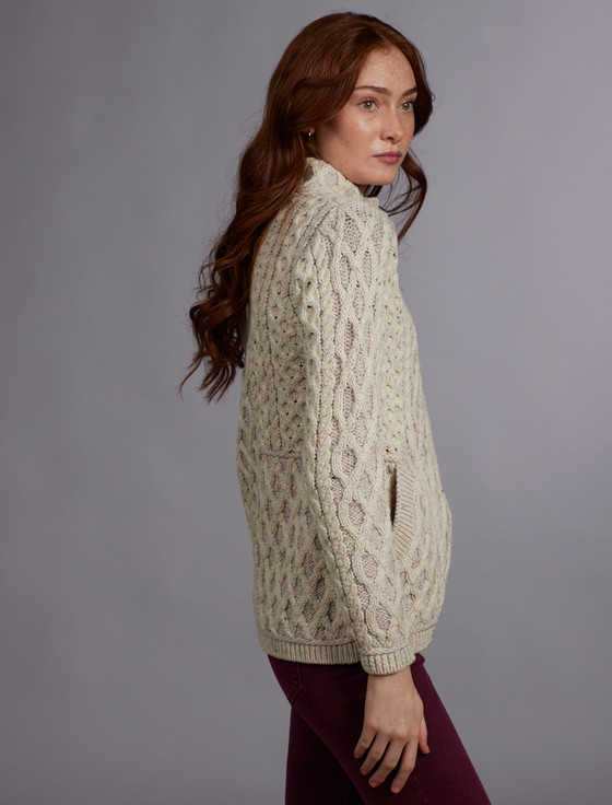 Aran Cashmere Plated Cardigan With Celtic Zip