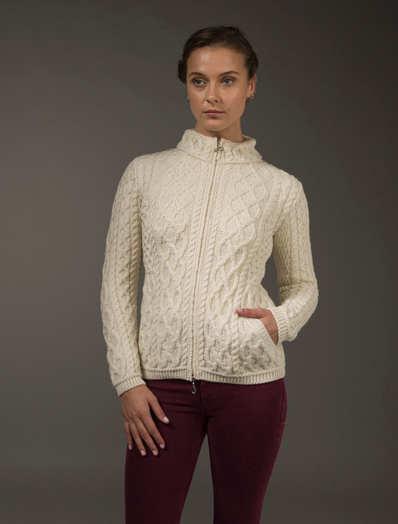 Aran Cashmere Plated Cardigan With Celtic Zip‎‎‎‎‎‎