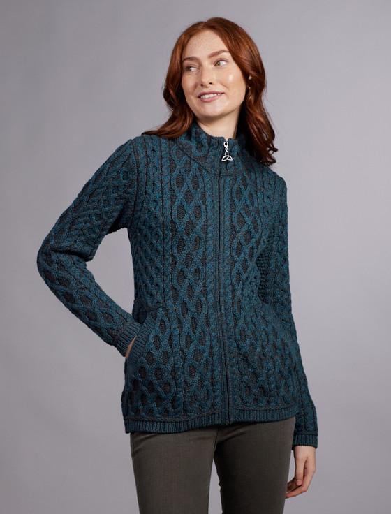 Aran Cashmere Plated Cardigan With Celtic Zip