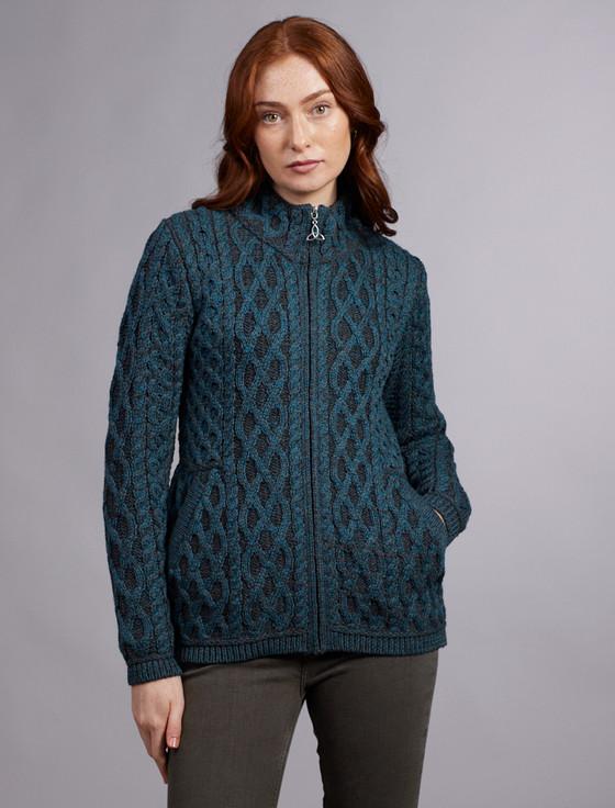 Aran Cashmere Plated Cardigan With Celtic Zip