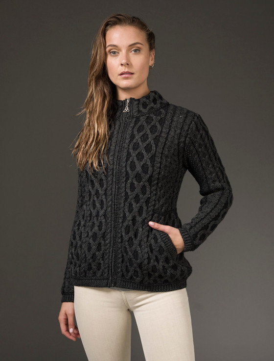 Aran Cashmere Plated Cardigan With Celtic Zip‎‎‎‎