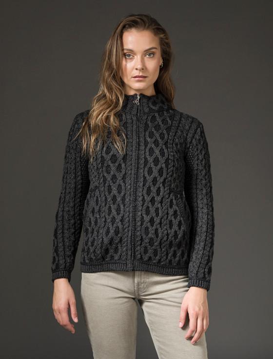 aran cashmere Plated Cardigan with Celtic Zip‎‎‎‎